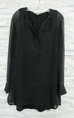 Vestido túnica Vince preto seda transparente em camadas crepe gola redonda manga longa 8 - Imagem 1 de 4