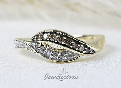 10K Yellow Gold Natural Diamonds White Chocolate 2 Row Ring - Image 1 of 4