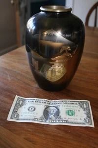 Vintage Japanese Etched Mixed Metal Vase Mt Fuji Pagoda - Picture 1 of 4