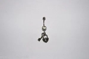 Naval Belly Button Bar Piercing - Lock and Key Cuckold Husband Milf Hotwife Slut - Picture 1 of 1