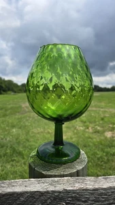 Vintage grüne Optik Glas Kelch strukturierter Sockel Stiel 7,5" Mid Century Empoli - Bild 1 von 8
