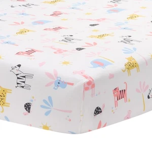 Lambs & Ivy Snuggle Jungle Pastel Safari Cotton Jersey Baby Fitted Crib Sheet - Picture 1 of 5