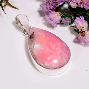 Pink Opal Gemstone Ethnic Handmade 925 Sterling Silver Pendant 1.5" GSR-4927 - Picture 1 of 2