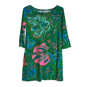 Lilly Pulitzer Shift Dress Girls M 6-7 100% Cotton Green Blue Pink  Faux Pocket - Picture 1 of 6