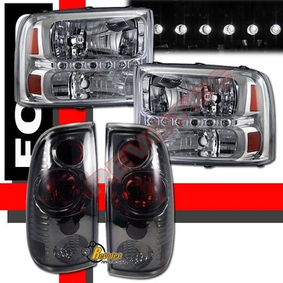 Faros LED cromados para camioneta Ford F250 F350 SuperDuty 99-04 + luces traseras humo Foto 1 de 4