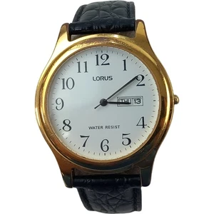 Lorus Wristwatch Gold Case Black Strap Water Resistant Date Display - Picture 1 of 13
