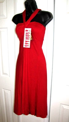 Nuevo con etiquetas Vestido Falda Convertible Elan 8+Way Midi Rojo Cereza Jersey Festival Wm. M Foto 1 de 4