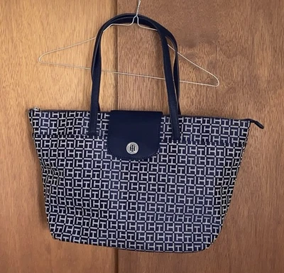 TOMMY HILFIGER MUJER DOBLE ASA AZUL MARINO BLANCO BOLSO/BOLSILLOS MONEDERO CREMALLERA Foto 1 de 4