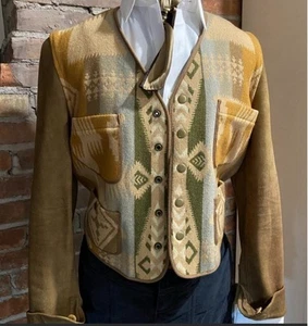 Chaqueta manta vintage Ralph Lauren Western mezcla de lana y cuero talla pequeña - Imagen 1 de 12