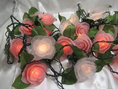Vintage Christmas String Light Sets Wedding White Pink Roses Decor 2 sets 10. - Image 1 of 4