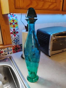 Vintage Blue Flash Glass Decanter Bottle with Cork Stopper - 18.5" - Bild 1 von 4