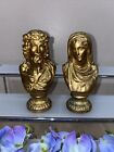 Vintage Jesus & Mary Set Of Bust ~ Bookends Cold Pained Bronze Religious Gold