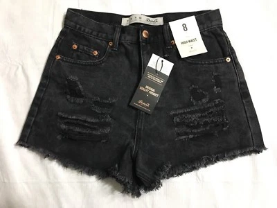 Pantalones Cortos de Jean Denim Co Cintura Alta Corte Talla 8 Negros Rasgados Denim Nuevos con Etiquetas Foto 1 de 4
