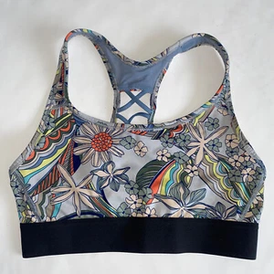 Victoria Sport Strappy Back Pullover Sports Bra Small Blue Floral Island - Picture 1 of 6