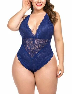 Plus Size Sexy-Lingerie Womens Lace Teddy Babydoll Bodysuit Nightwear Jumpsuit - Image 1 of 4