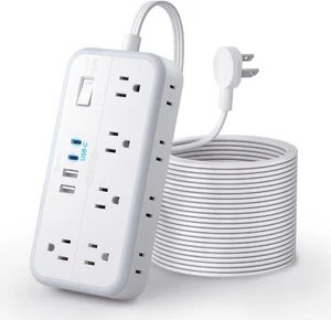 Flat Extension Cord 25 FT, Surge Protector Power Strip, 10 Widely Spaced Outlet - Picture 1 of 12