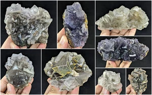 Lotto Esemplari di Fluorite Cristalli Formazione Cubica Blu Viola Naturale 3,3kg 8pz - Foto 1 di 9