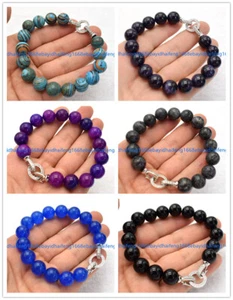 Neu 8/10/12/14mm Natürliche Mehrfarbiger Rund Edelstein Perlen Armband 7.5" - Bild 1 von 17