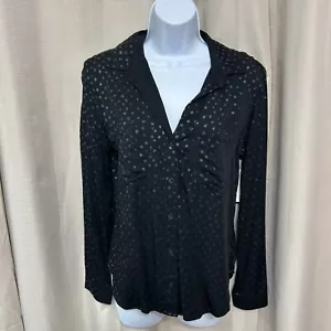 Cloth & Stone V-Neck Polka Dot Long Sleeve Shirt Women's Size Small Black NWT - Picture 1 of 10