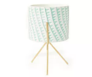NEW Aqua Triangle Ceramic Planter & Gold Raised Metal Stand Flower Pot 4.75 wide - Picture 1 of 6