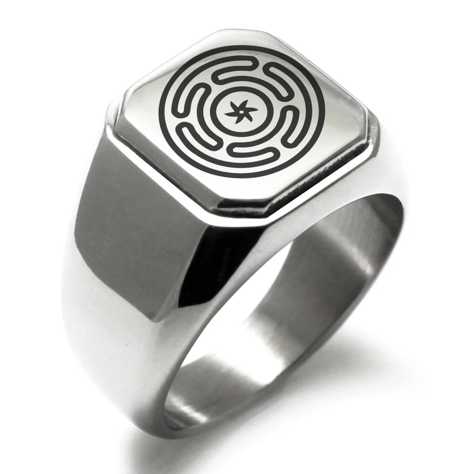 Stainless Steel Hecate Goddess of Magic Symbol Square Biker Style Signet Ring - Image 1 of 1