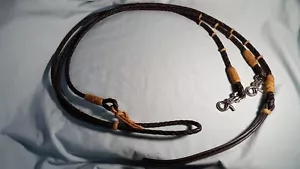 Riendas Romales Chocolate con Piel Cruda - Estilo Simple 4 Trenzas Regular 48" con broches de presión - Imagen 1 de 3