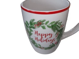 Royal Norfolk HOLLY WREATH HAPPY HOLIDAYS Coffee Cup Mug Christmas 14oz - Picture 1 of 3