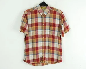 CAMEL ACTIVE Mens L Checked Linen Cotton Plaid Shirt Short Sleeve Casual Tartan - Picture 1 of 5