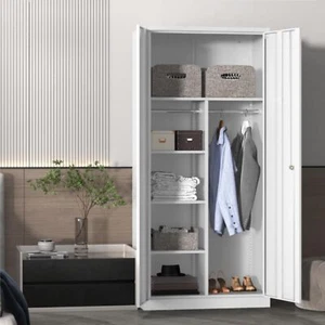 Metal Locker Storage Cabinet Armoires Wardrobe Industrial Steel Clothes Cabinets - Picture 1 of 18