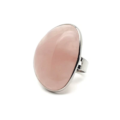 Rose Quartz Ring Large Asymmetrical Crystal Adjustable Cocktail Silver Plated - Image 1 of 4