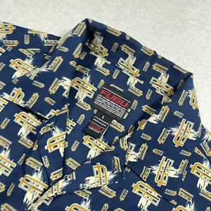 FUBU Shirt Men's Large Blue Yellow Logo 90's Long Sleeve All Over Print Vintage - Picture 1 of 12