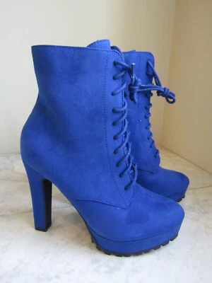 NIB ShoeDazzle Delia Limoges Blue Lace Up High Heel Bootie Women's Size 7.5 - Image 1 of 4