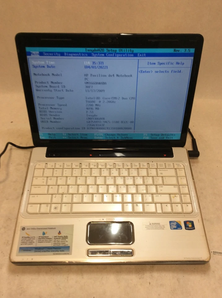 HP Pavilion dv4-1540us Laptop 14" Intel Core 2 Duo READ DESCRIPTION -PP - Image 1 of 4