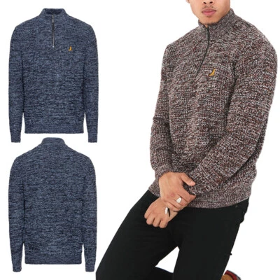 BRAVE SOUL Mens Cable Knitted Jumper Funnel Neck Half Zip Warm Winter Sweater - Image 1 of 4