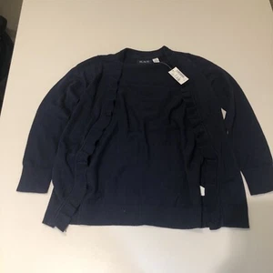 Girls Uniform Ruffle Open Front Cardigan Blue Kids M - Picture 1 of 3