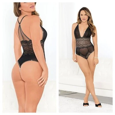 CROTCHLESS STIMULATING TEDDY WITH PLEASURE BEADS - Image 1 of 4