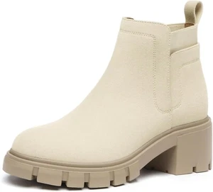 Athlefit Damen Chelsea Stiefel Freizeit Lug Sohle Plateau klobiger Absatz Stiefelette - Bild 1 von 6