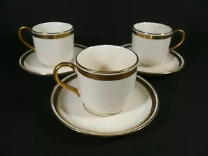 Set of 3 Pareek Johson Bros England Espresso Demitasse Cup & Saucers White Gold - Picture 1 of 11