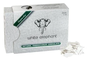 WHITE ELEPHANT Natur Meerschaum Granulat 30 Gramm Pfeifenfilter Pellet im Karton - Bild 1 von 2
