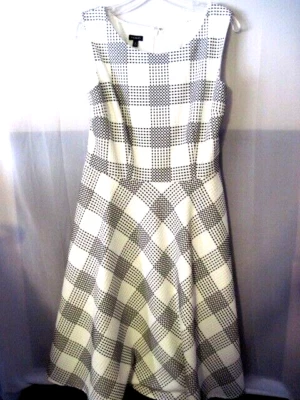 TALBOTS NEGRO/BLANCO CUADROS LÍNEA A VESTIDO CAMBIO Talla 10 Foto 1 de 4