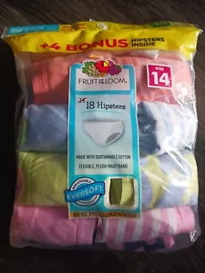 Fruit Of The Loom Girls Size 14 Tagless Cotton Underwear 18 Hipsters Panties NEW - Picture 1 of 2