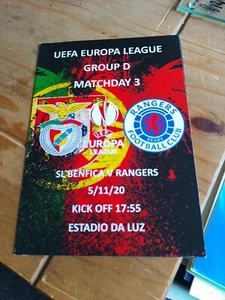 2020 Benfica v RANGERS SCOTLAND EUROPA LEAGUE Fan PROGRAMME (2) - Picture 1 of 2