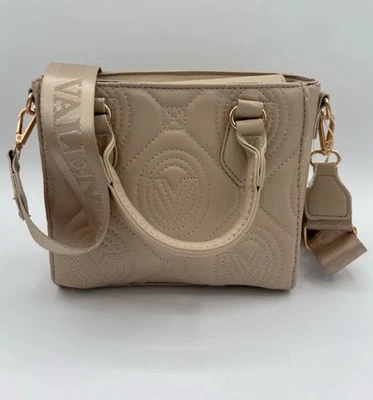 Valentino Orlandi Mini Quilted Tote Crossbody Bag Beige Vegan Leather Italy - Image 1 of 4