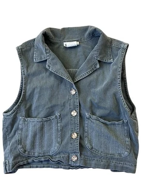 Nina Piccalino Y2K Crop Vest Womens 8 Green Canvas Corduroy Grunge Utility 90s - Image 1 of 4