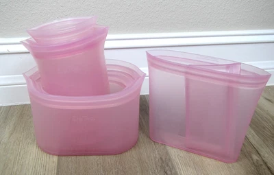 8 recipientes de armazenamento de silicone com zíper rosa comida de cozinha - Imagem 1 de 3