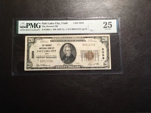 20.00 1929 National desert national bank Salt Lake City Utah PMG 25 very fine - Picture 1 of 2