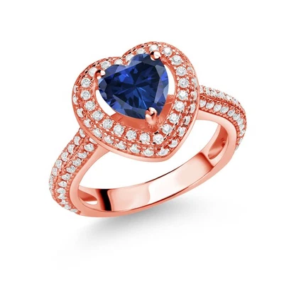 Chapado en Oro Rosa 18K Plata Creado Zafiro y Moissanita Blanca Forma de Corazón Foto 1 de 4
