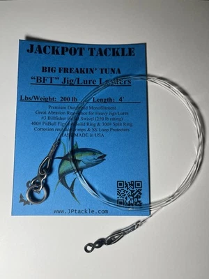 2 PACK! 200# 4 FT BFT BIG FREAKIN’ TUNA Fishing Leaders for Heavy Knife Jig/Lure - Image 1 of 4