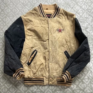 Giacca Bomber Vintage anni 90 Guess Jeans Pelle Scamosciata Varsity Ricamata Uomo M - Foto 1 di 13