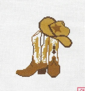 Ann Kaye Studio Cowboy Brown Boots Handpainted Needlepoint Canvas - Picture 1 of 1